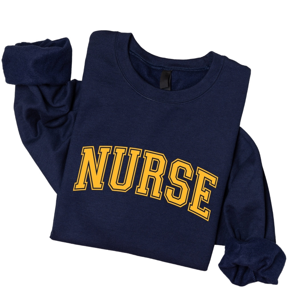 Nurse Varsity Font Style Crewneck Sweatshirt Unisex