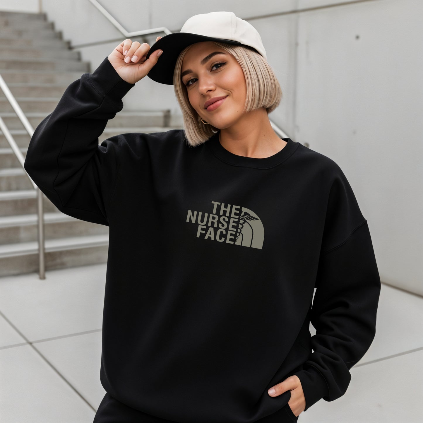 The Nurse Face Grey Crewneck Sweatshirt Unisex