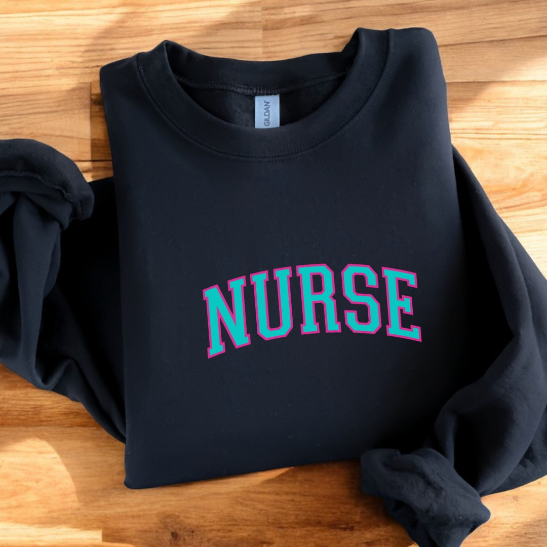 Nurse Neon College Font Crewneck Sweatshirt Unisex