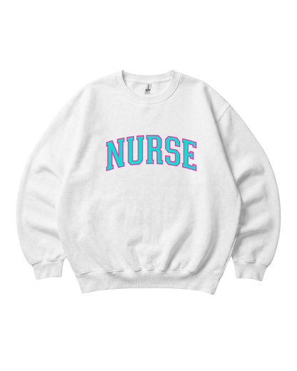 Nurse Neon College Font Crewneck Sweatshirt Unisex