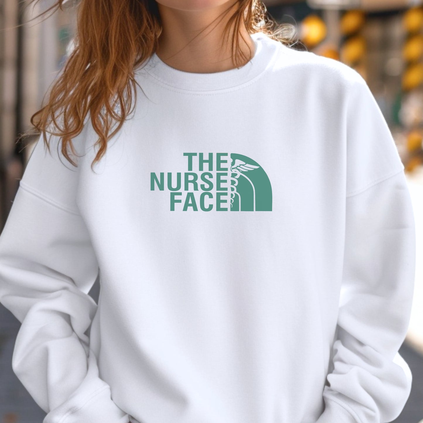 The Nurse Face Teal Crewneck Sweatshirt Unisex