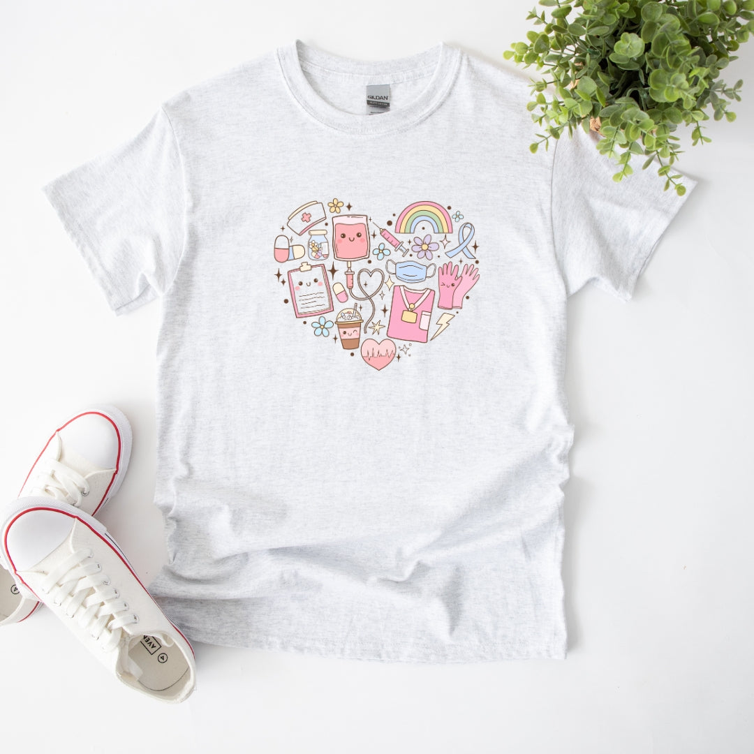 Healthcare Heart-shaped Doodle Design T-shirt Unisex