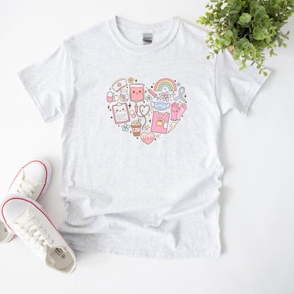 Healthcare Heart-shaped Doodle Design T-shirt Unisex