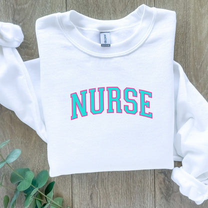 Nurse Neon College Font Crewneck Sweatshirt Unisex