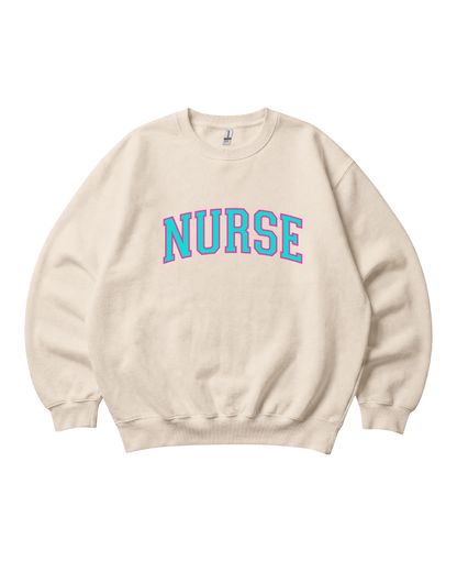 Nurse Neon College Font Crewneck Sweatshirt Unisex
