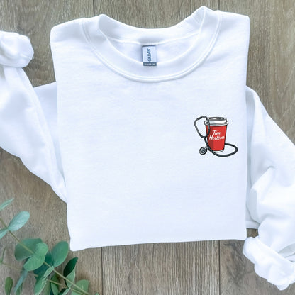 Tims Coffee and Stethoscope Crewneck Sweatshirt Unisex
