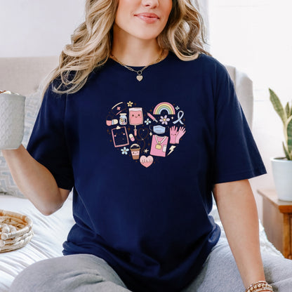 Healthcare Heart-shaped Doodle Design T-shirt Unisex