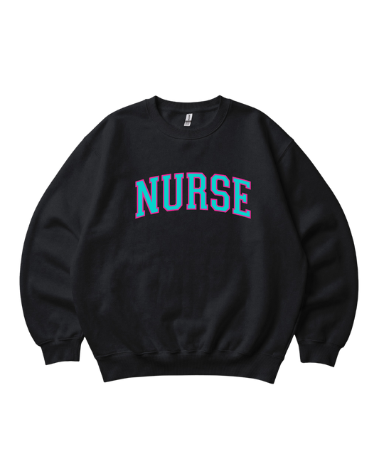 Nurse Neon College Font Crewneck Sweatshirt Unisex