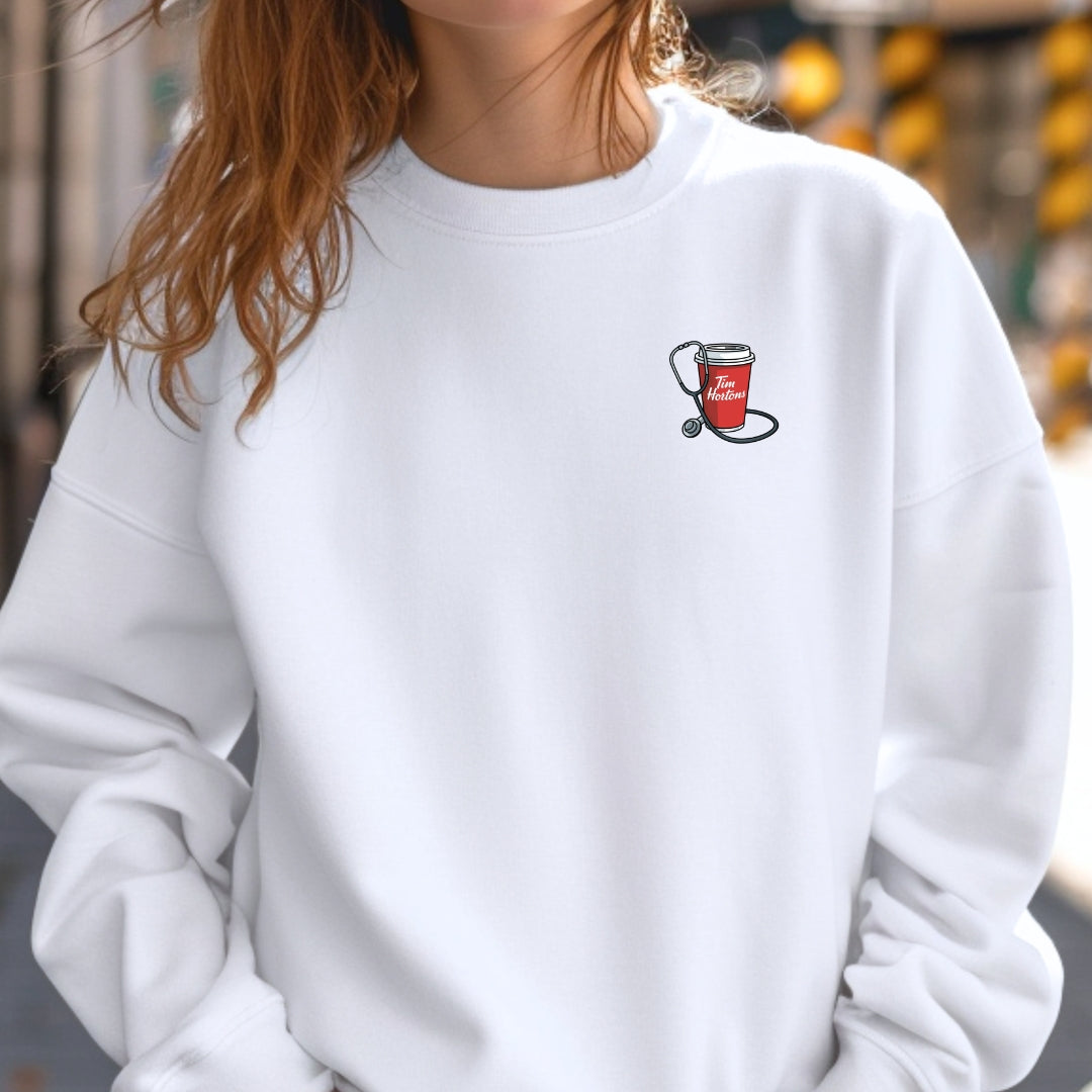 Tims Coffee and Stethoscope Crewneck Sweatshirt Unisex