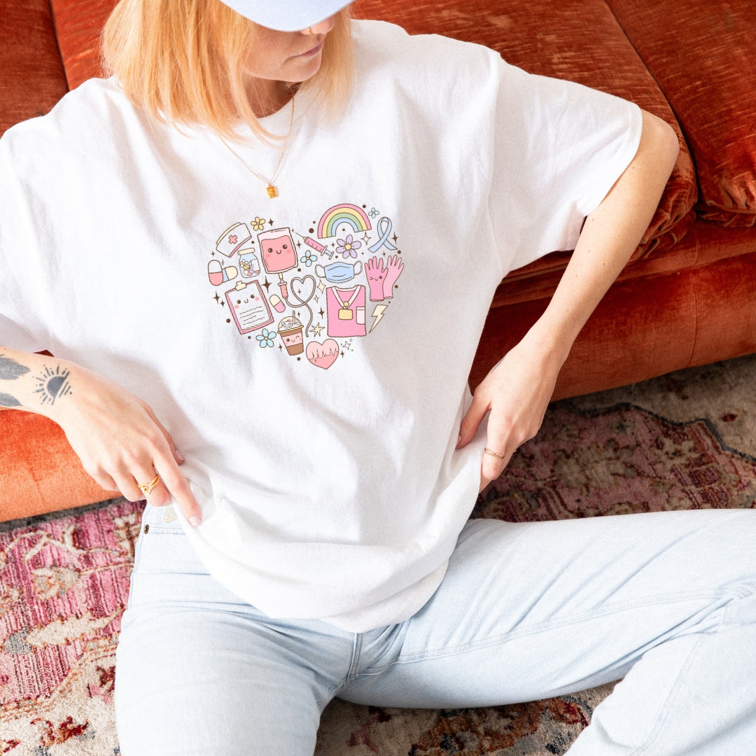 Healthcare Heart-shaped Doodle Design T-shirt Unisex