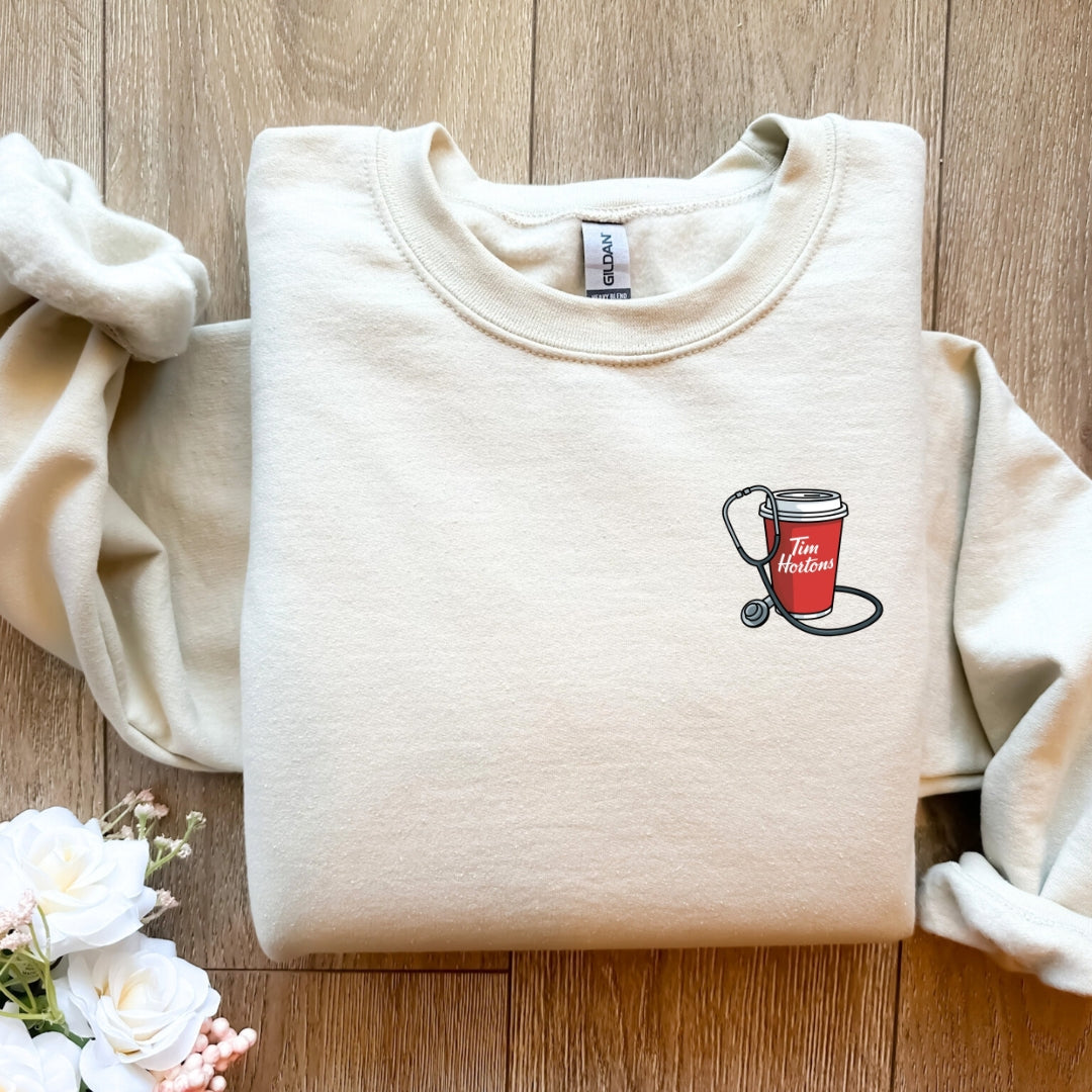 Tims Coffee and Stethoscope Crewneck Sweatshirt Unisex
