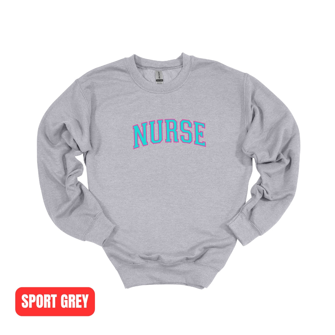 Nurse Neon College Font Crewneck Sweatshirt Unisex