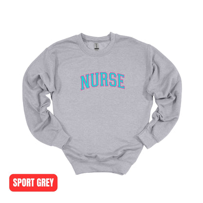 Nurse Neon College Font Crewneck Sweatshirt Unisex